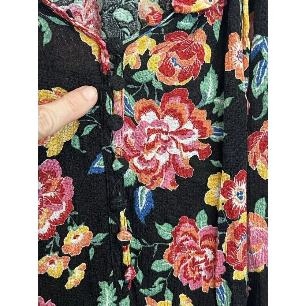 Indigo Rose Women Top Plus Size 2X Peasant Black Floral Blouse Black Red - Picture 8 of 9